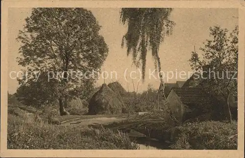 Lehde Dorfpartie Bauerngehoeft Heuschobern Wasserstrasse Kahn Kupfertiefdruck Kat. Luebbenau