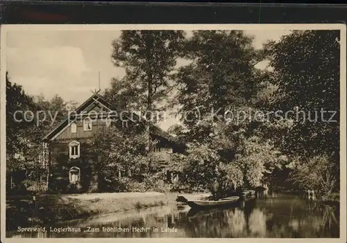 Lehde Gasthaus Logierhaus "Zum froehlichen Hecht" Wasserstrasse Kahn Kaupe Kat. Luebbenau