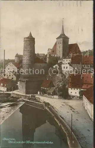 Bautzen Blick von der Kronprinzenbruecke Spree Wehr Alte Wasserkunst Kirche Kat. Bautzen