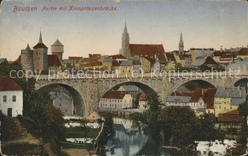 Bautzen Kronprinzenbruecke Spree Altstadt Turm Alte Wasserkunst Michaeliskirche Feldpost Bahnpost Kat. Bautzen