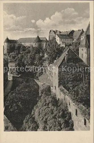 Bautzen Blick von der Alten Wasserkunst ueber Muehltor zum Schloss Ortenburg Stadtmauer Kat. Bautzen