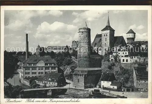 Bautzen Blick von der Kronprinzenbruecke Alte Wasserkunst Michaeliskirche Turm Schloss Ortenburg Kupfertiefdruck Kat. Bautzen