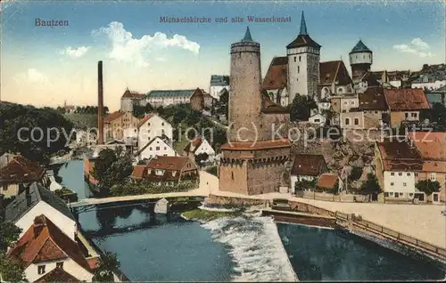 dg19608 Bautzen Stadtbild mit Michaeliskirche Alte Wasserkunst Spree Wehr Bruecke Turm Feldpost Kategorie. Bautzen Alte Ansichtskarten