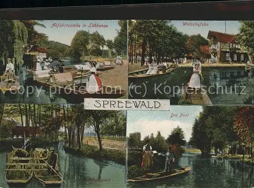 Luebbenau Spreewald Kahn Abfahrtsstelle Wasserstrasse Wotschofska Waldhotel Restaurant Postbote Viehtransport Kat. Luebbenau