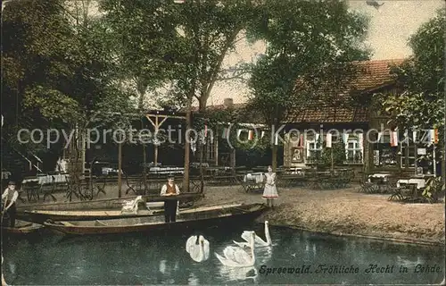 Lehde Gasthaus Logierhaus "Zum froehlichen Hecht" Wasserstrasse Kahn Anlegestelle Schwan Kaupe Kat. Luebbenau