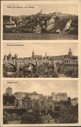 Bautzen Gesamtansicht Kronprinzenbruecke Kirche Wasserkunst Turm Nikolairuine Schloss Ortenburg Kat. Bautzen