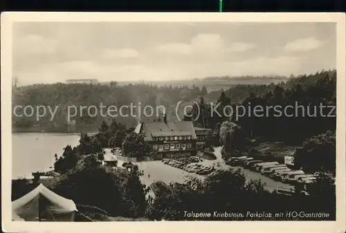 Kriebstein Talsperre Parkplatz mit HO Gaststaette Kat. Kriebstein