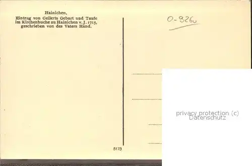 Hainichen Sachsen Eintrag von Gellerts Geburt und Taufe im Kirchenbuch Kat. Hainichen Sachsen