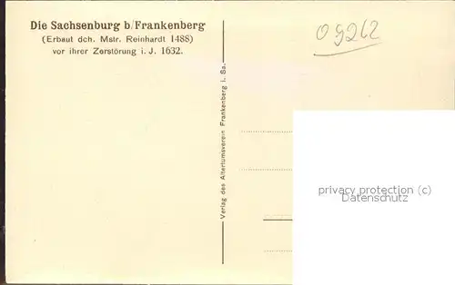 Frankenberg Sachsen Die Sachsenburg vor ihrer Zerstoerung 1632 Kat. Frankenberg Sachsen