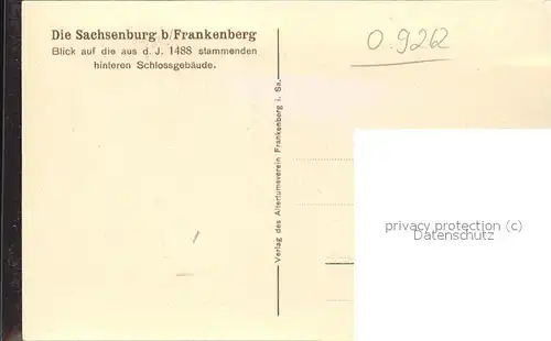 Frankenberg Sachsen Sachsenburg hintere Schlossgebaeude Kat. Frankenberg Sachsen