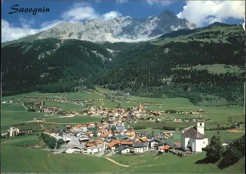 Savognin Ortsansicht mit Kirche Julierpass Piz Mitgel Kat. Savognin