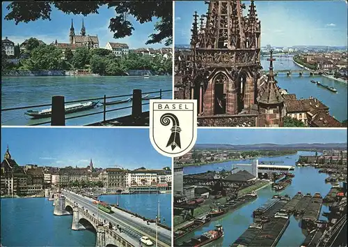 Basel BS Muenster Rhein Wettsteinbruecke Hafen Kahn Binnenschifffahrt Kat. Basel