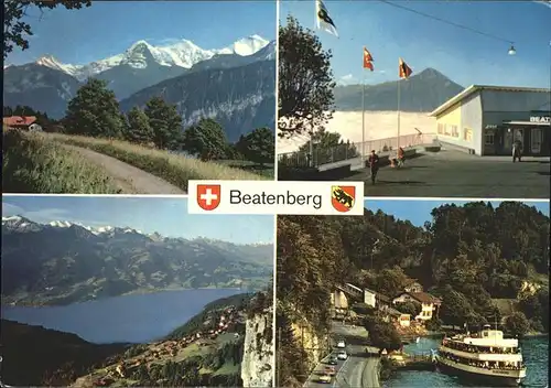 Beatenberg Bergstation Beatenbucht Thunersee Alpenpanorama Eiger M?nch Jungfrau Berner Alpen Wappen Flagge Kat. Beatenberg
