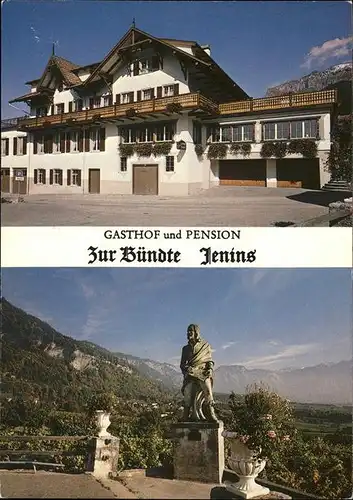 Jenins Gasthof Pension "Zur Buendte" Terrasse Buendner Herrschaft Skulptur Alpenpanorama Kat. Jenins