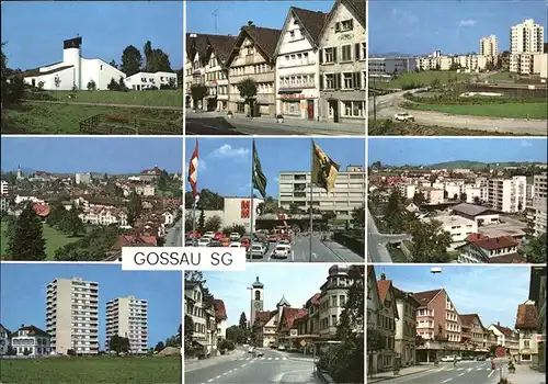 Gossau SG Teilansichten Kirche Hochhaus Strassenpartie Flagge Kat. Gossau SG