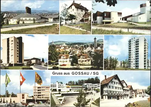 Gossau SG Teilansichten Kirche Hochhaus Flagge Strassenpartie Kat. Gossau SG