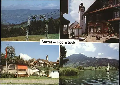 Sattel Schwyz Dorfpartie Kirche Camping Sessellift Aegerisee Hochstuckli Segelboot Kat. Sattel