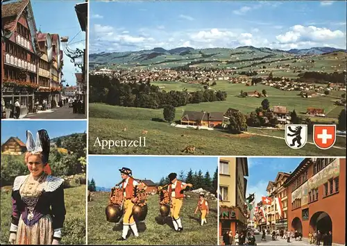 Appenzell IR Panorama Dorfpartie Trachten Kuhglocken Wappen Kat. Appenzell