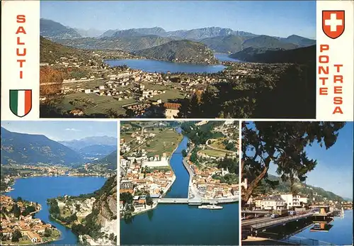 Ponte Tresa Gesamtansicht Luganersee Alpenpanorama Bruecke Schiff Uferstrasse Kat. Ponte Tresa