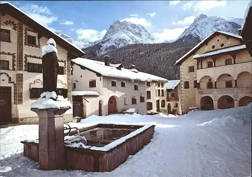 Scuol Dorfplatz Unterengadiner Museum Brunnen Wintersportplatz Heilbad Kat. Scuol