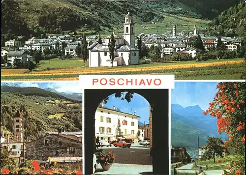 Poschiavo Ortsansicht mit Kirche Torbogen Kat. Poschiavo