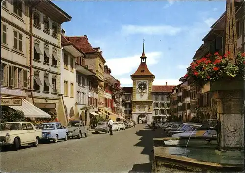 Murten Morat Tour de Berne Hauptgasse Berntor Brunnen Kat. Murten