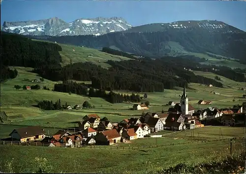 Gonten Ortsansicht mit Kirche Alpenpanorama Kronberg Saentis Appenzeller Alpen Kat. Gonten