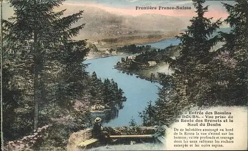 Bassin du Doubs Vue panoramique prise de la Route des Brenets et Saut du Doubs Frontiere Franco Suisse Kat. Villers le Lac