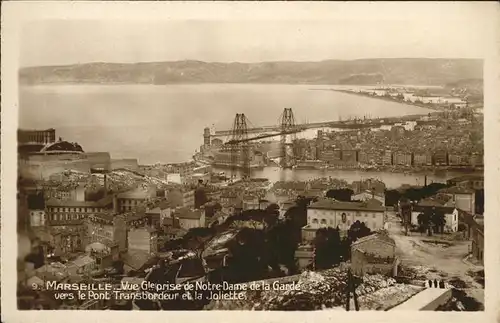 Marseille Vue generale prise de Notre Dame de la Garde Pont Transbordeur et la Joliette Kat. Marseille