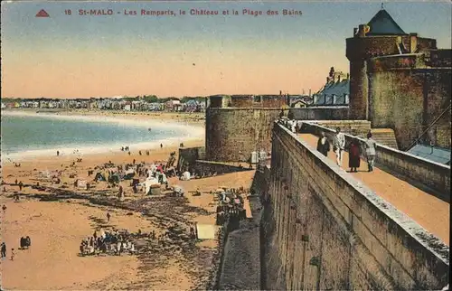 Saint Malo Ille et Vilaine Bretagne Les Remparts Chateau et Plage des Bains Kat. Saint Malo