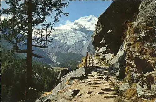 Saas Fee Kapellweg mit Blick auf den Fee Gletscher u.Alphubel Kat. Saas Fee