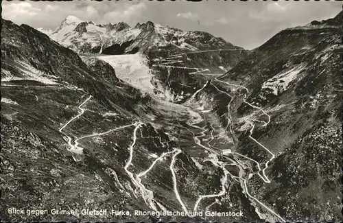 kk49032 Rhonegletscher Glacier du Rhone mit Grimsel, Furka,Gletsch u.Galenstock Kategorie. Rhone Alte Ansichtskarten