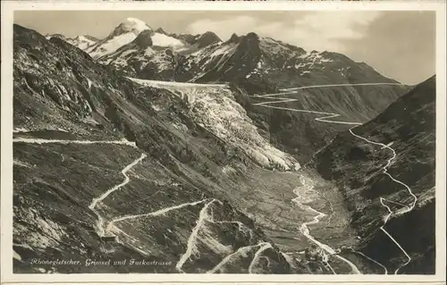 kk49061 Rhonegletscher Glacier du Rhone mit Grimsel-u.Furkastrasse Kategorie. Rhone Alte Ansichtskarten
