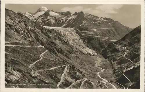 kk49178 Rhonegletscher Glacier du Rhone mit Grimsel u.Furkastrasse Kategorie. Rhone Alte Ansichtskarten