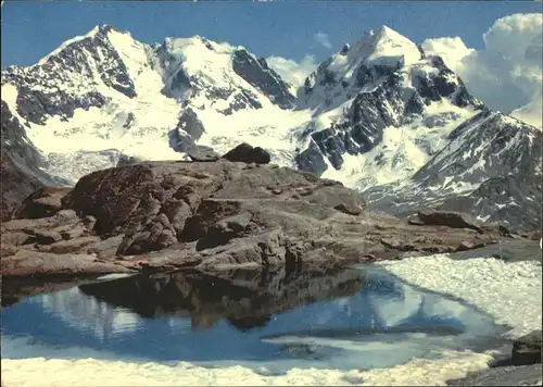 Bernina Blick vom Berghaus Fuorcla Surlej auf die Berninagruppe Kat. Bernina