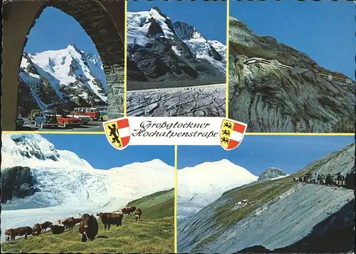 Grossglockner mit Parkplatz Franz Josephs Hoehe Kat. Heiligenblut