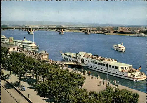 Mainz Rhein Rheinbruecke u.Schiffsanlegestelle / Mainz Rhein /Mainz Stadtkreis