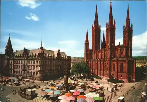 Wiesbaden Marktplatz mit Rathaus u.Kirche Kat. Wiesbaden