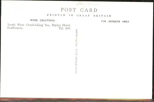 Eastbourne Sussex Hydro Hotel
South View Overlooking Sea / Eastbourne /East Sussex CC