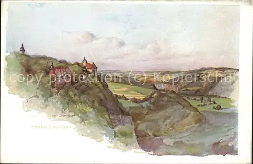 Dornburg Saale 3 Schloesser Aquarell v. W. Hartwig Kat. Dornburg Saale