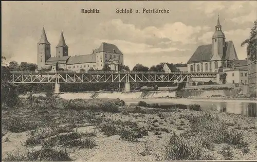 Rochlitz Sachsen Schloss mit Petrikirche und Muldenbruecke Kat. Rochlitz