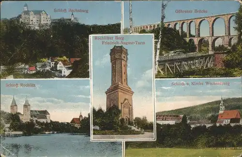 Rochlitz Sachsen Schloss Rochsburg Goehrener Bruecke Schloss Rochlitz Schloss und Kirche Wechselburg Friedr August Turm Kat. Rochlitz