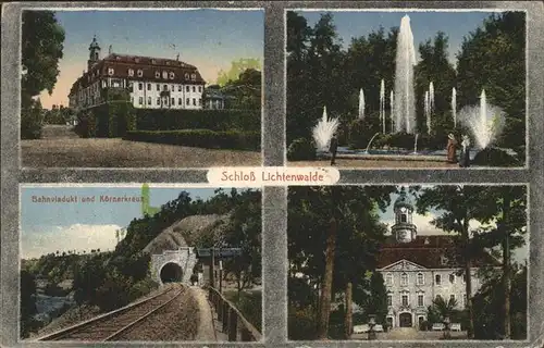 Lichtenwalde Sachsen Schloss Wasserspiele Bahnviadukt und Koernerkreuz / Niederwiesa /Mittelsachsen LKR