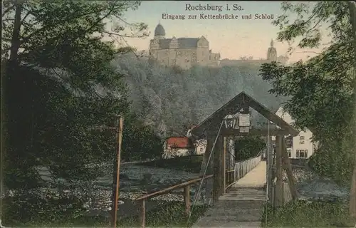 Rochsburg Kettenbruecke und Schloss Kat. Lunzenau