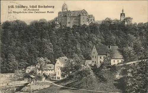 Rochsburg Graefl Schoenburger Schloss mit Mulde Haengebruecke Kat. Lunzenau