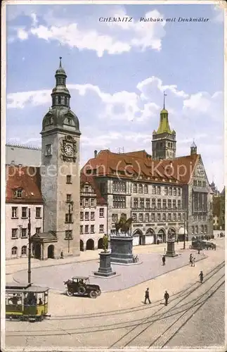 Chemnitz Rathaus mit Denkmaelern Kat. Chemnitz