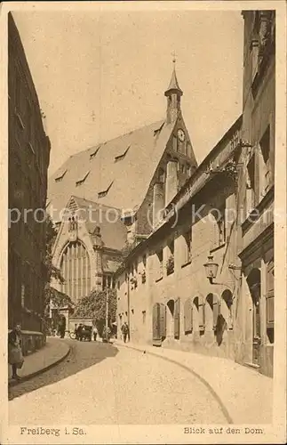 Freiberg Sachsen Strassenpartie mit Blick zum Dom Kat. Freiberg