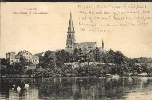 Chemnitz Schlossteich mit Schlosskirche Kat. Chemnitz