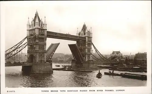 London Tower Bridge Bascules Raised from River Thames Kat. City of London