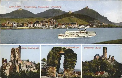 Koenigswinter Ruine Drachenfels Petersburg Rhein Rolandsbogen Ruine Godesberg Schiff Kat. Koenigswinter